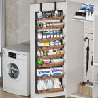 Organizador de despensa de 8 niveles sobre la puerta, soporte de pared de metal resistente o estante de especias colgante, estantes de almacenamiento detrás de la puerta con cesta ajustable, organizador trasero de puerta para armario de cocina y armario