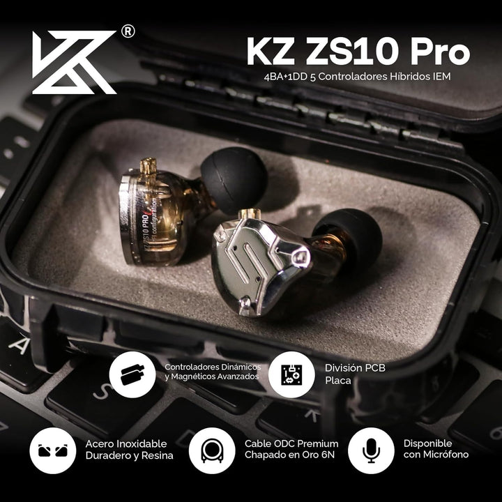 Linsoul KZ ZS10 Pro, auriculares intraauriculares HiFi con 5 contro...