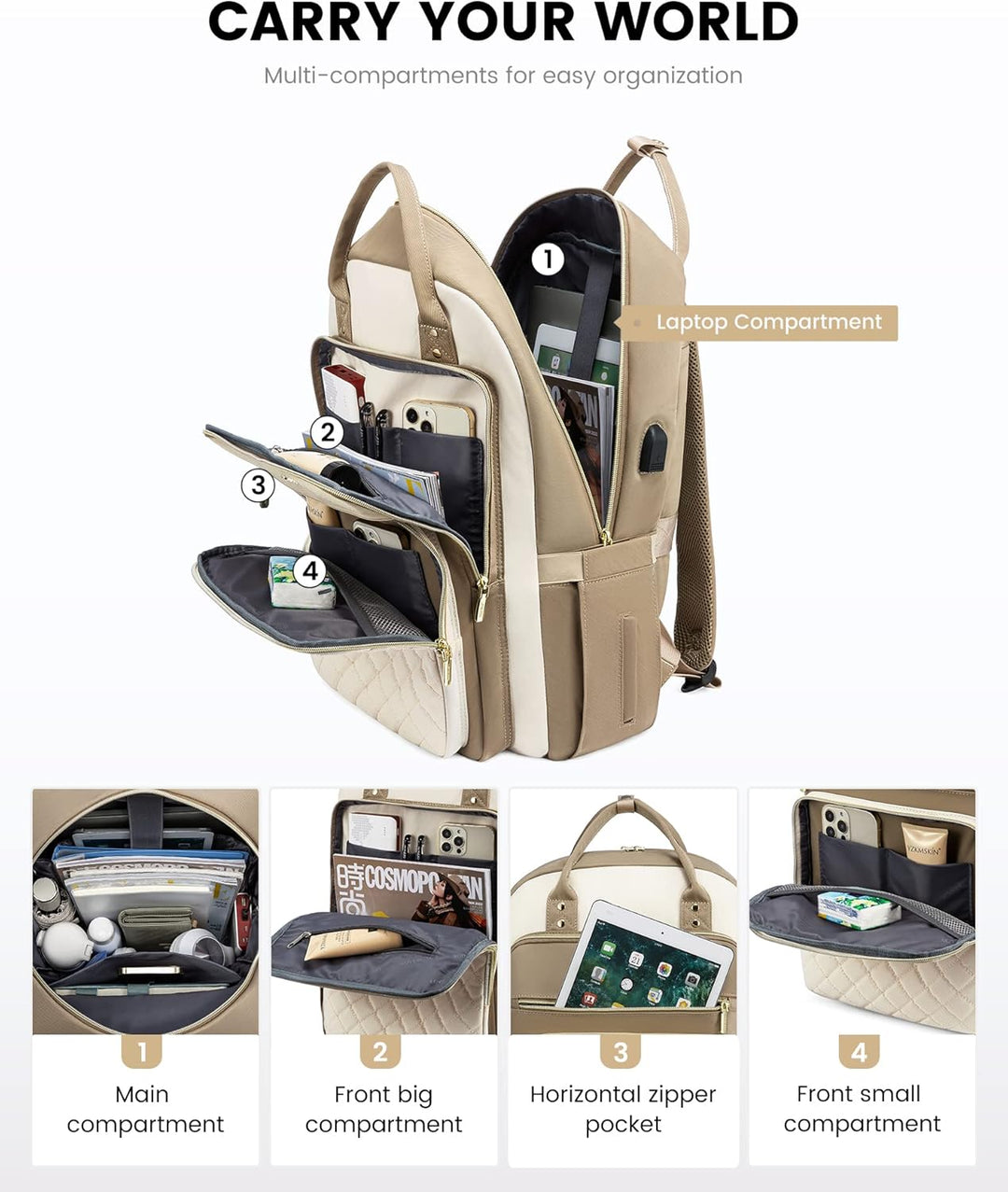 LOVEVOOK - Mochila de computadora portátil para mujer, bolsa de via...