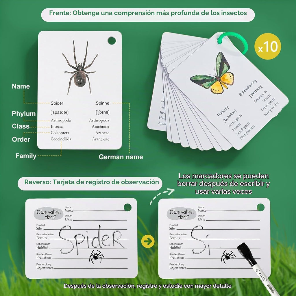 ibwaae Nature Exploration Toys Kit de atrapa insectos para niños de 3 a 8 años, kit duradero para atrapar insectos con caja de lupa y mochila, regalo STEM, juego de caza del tesoro al aire libre con