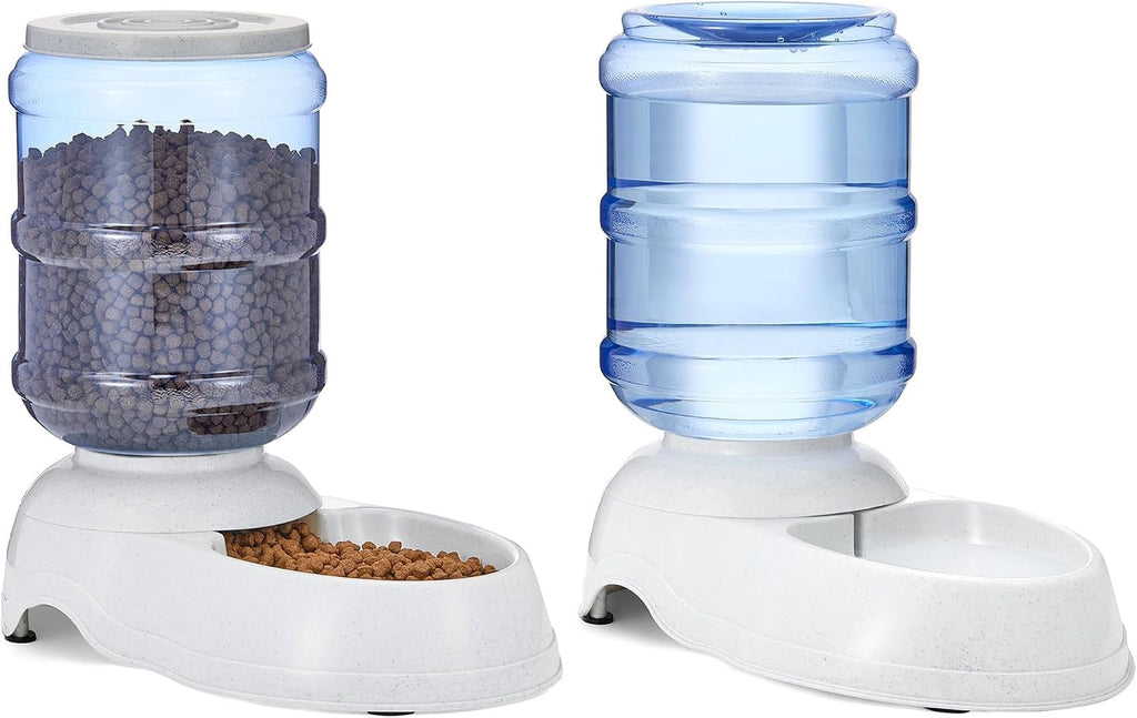 Amazon Basics Dispensador automático de agua para mascotas y alimentador de alimentos por gravedad para gatos y perros, fácil de limpiar, alimentador de alimentos de 152 onzas líquidas