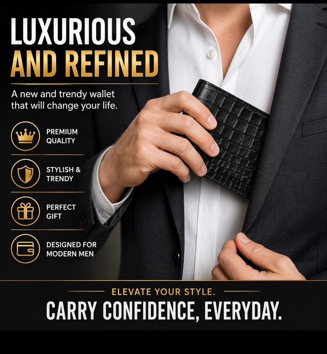 Cartera de cuero para hombre - con bloqueo RFID, delgada y elegante...