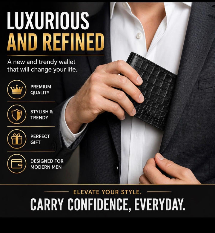 Cartera de cuero para hombre - con bloqueo RFID, delgada y elegante...
