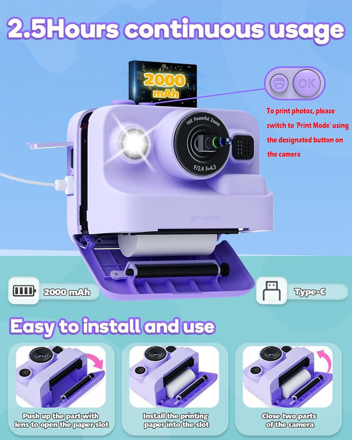 Cámara de impresión instantánea para niños, cámara instantánea para...
