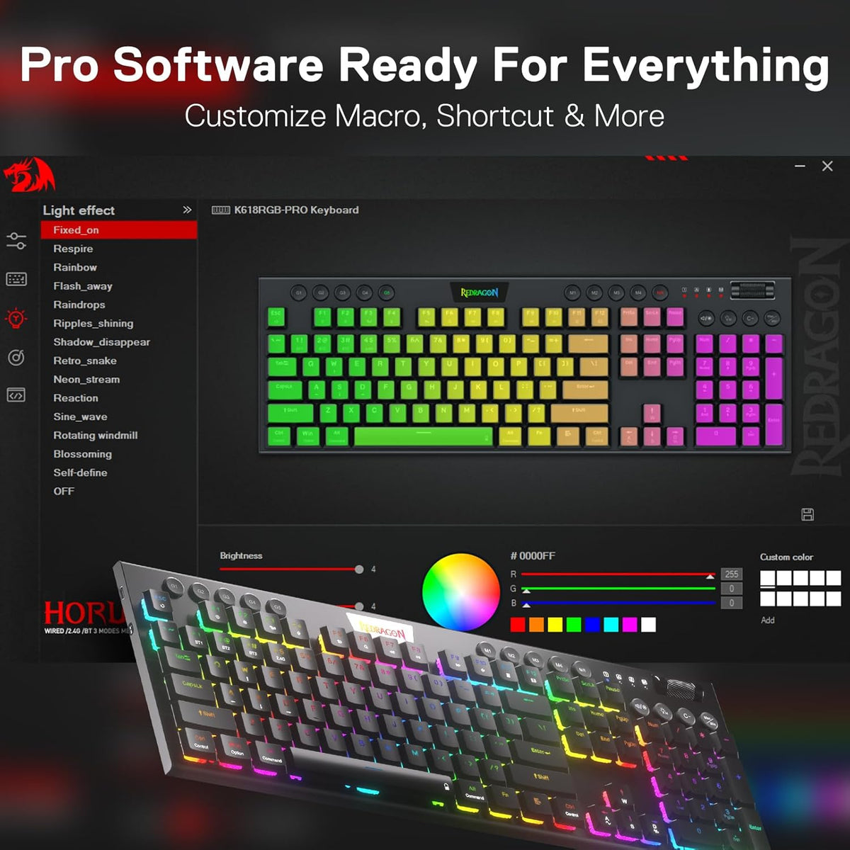 Redragon K618 PRO Teclado mecánico RGB inalámbrico de 3 modos, BT\/...