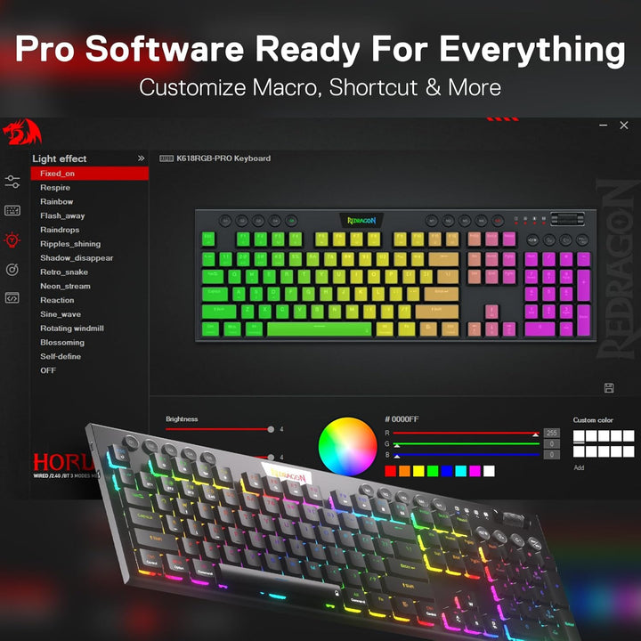 Redragon K618 PRO Teclado mecánico RGB inalámbrico de 3 modos, BT\/...