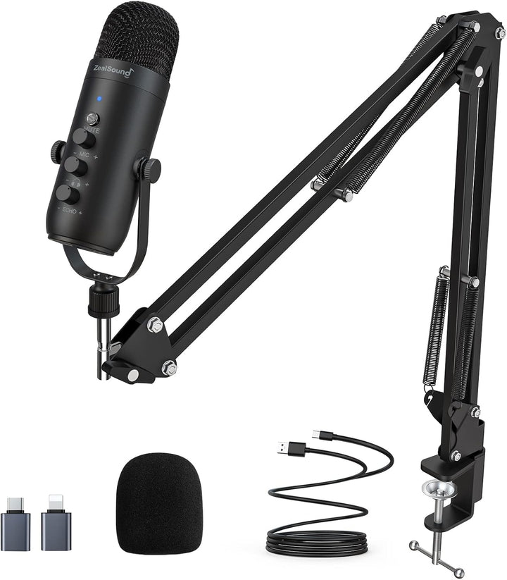 ZealSound Micrófono de podcast con brazo de brazo, micrófono USB co...