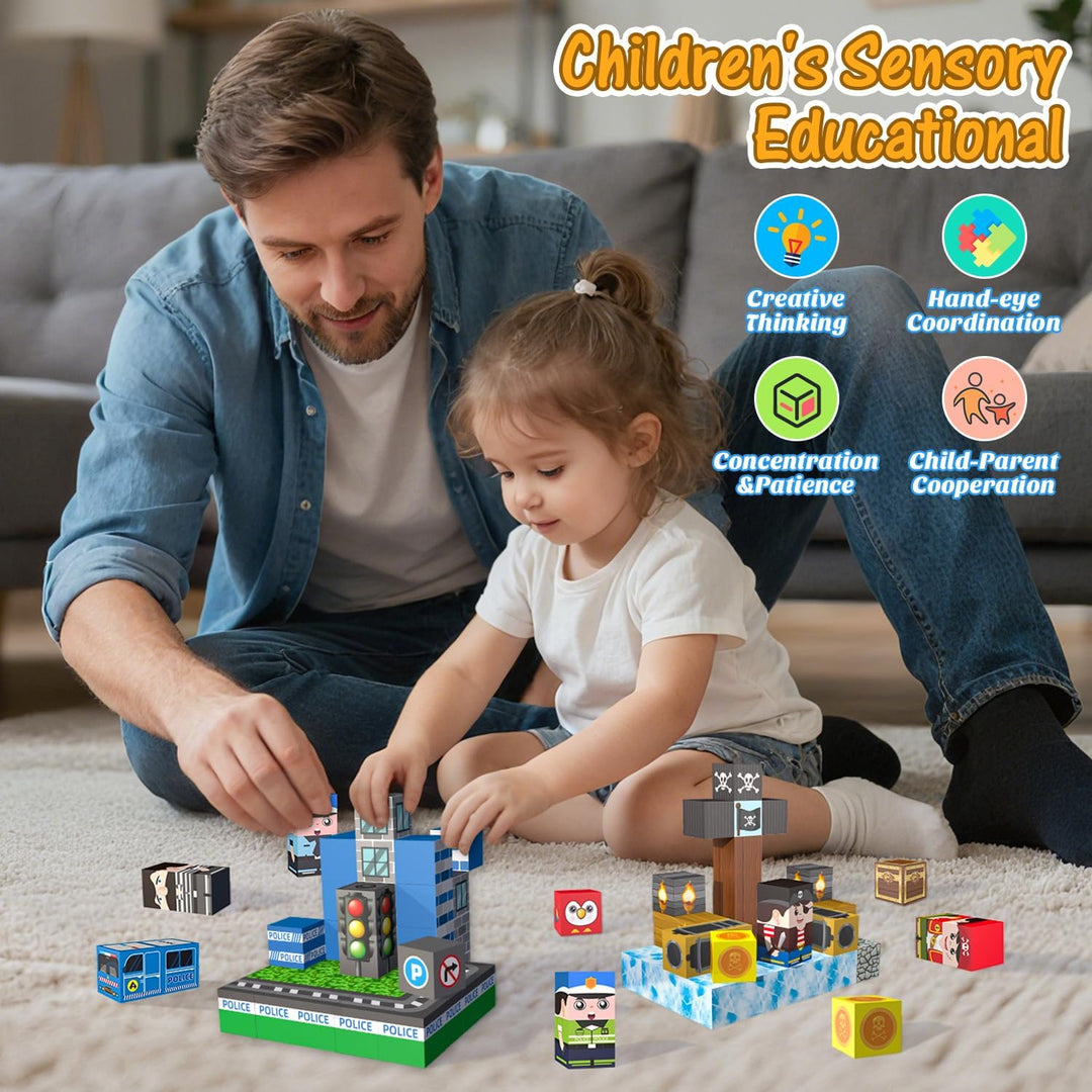 IMAGIC TOWN Bloques de construcción magnéticos para niños, 100 unid...