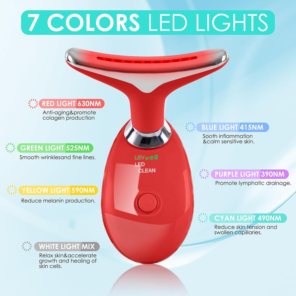 Masajeador facial con luz roja-terapia para cara y cuello, varita de esculpir cara con 7 colores (rojo)