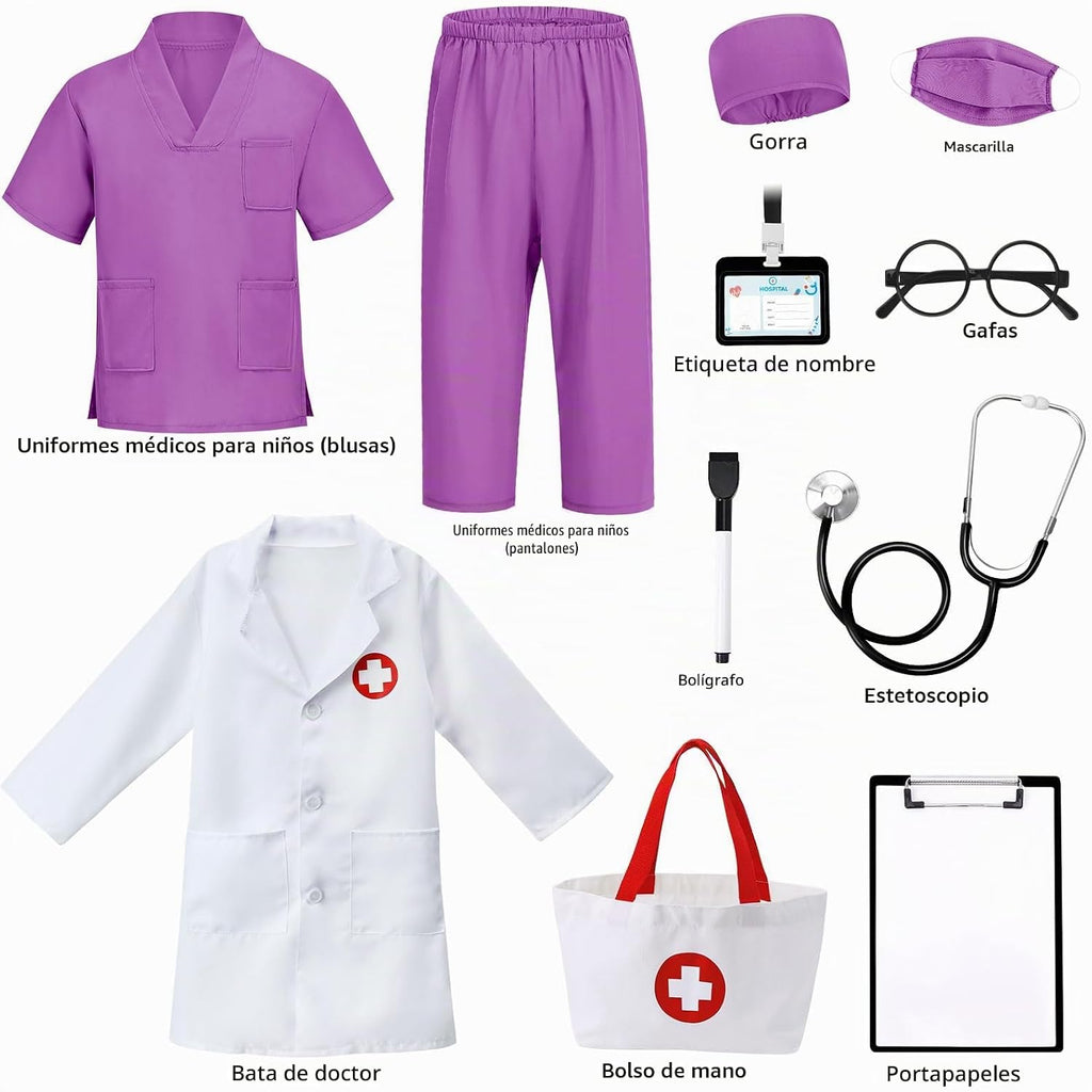 12 piezas de disfraz de médico para niños, disfraz de enfermera