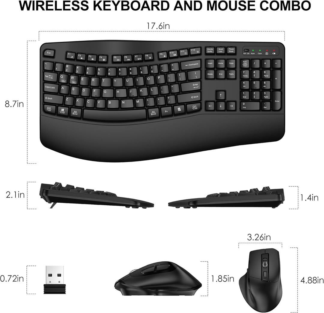 Combo de teclado y mouse inalámbricos, teclado ergonómico de tamaño...