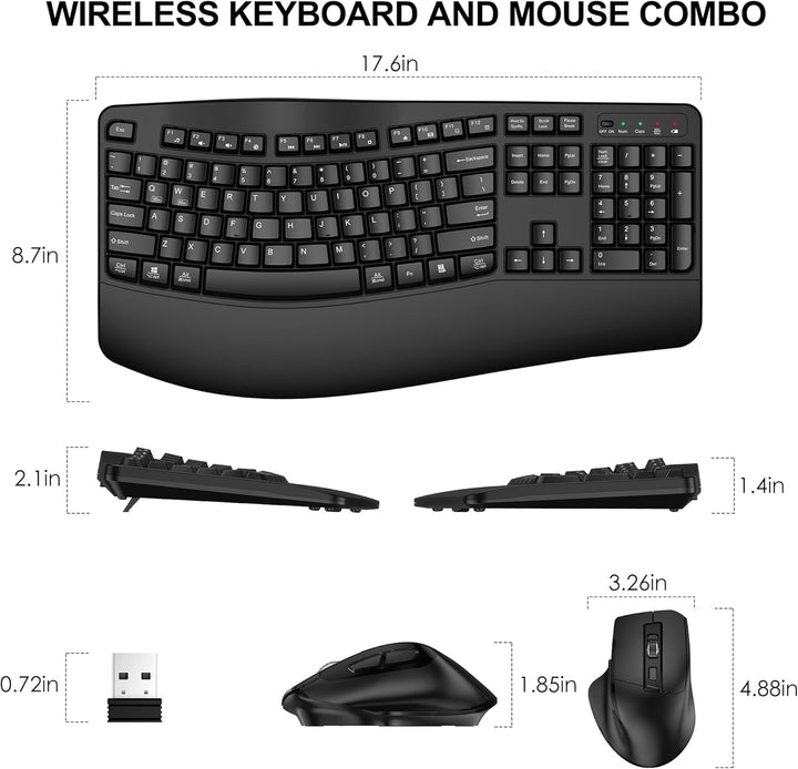 Combo de teclado y mouse inalámbricos, teclado ergonómico de tamaño...