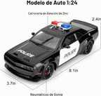 Modelo de coche de policía coleccionable 1:24 Challenger SRT Hellcat juguete, vehículo fundido a troquel con luces y sonidos, juguete de auto modelo de decoración para adultos y niños, regalos de cumpleaños