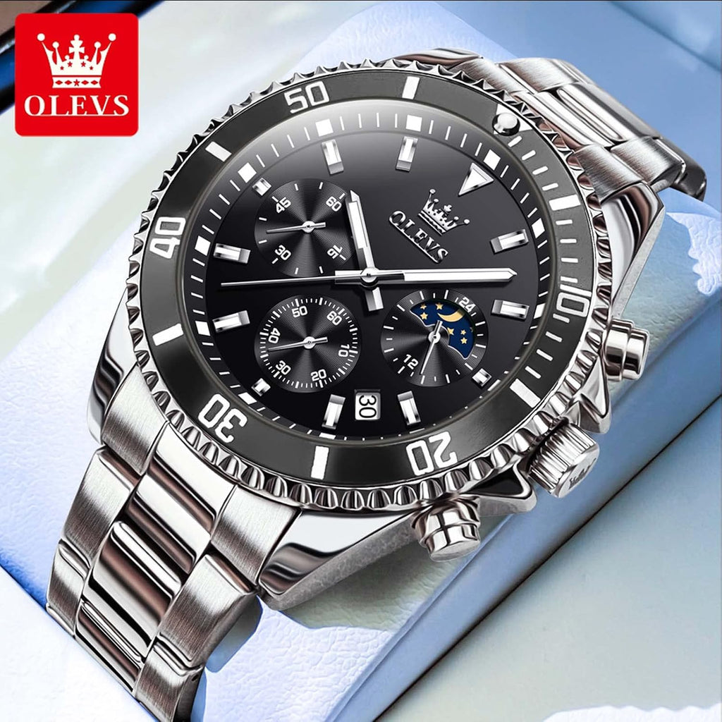 OLEVS Reloj para hombre impermeable de acero inoxidable, gran esfera, relojes para hombres, regalos