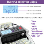 Aneken - Máquina contadora de dinero con conteo de valor, detector de billetes falsificados UV/MG/IR/DD/DBL/HLF/CHN para dólares y euros, modos de añadir y lote, contador de efectivo con pantalla LCD