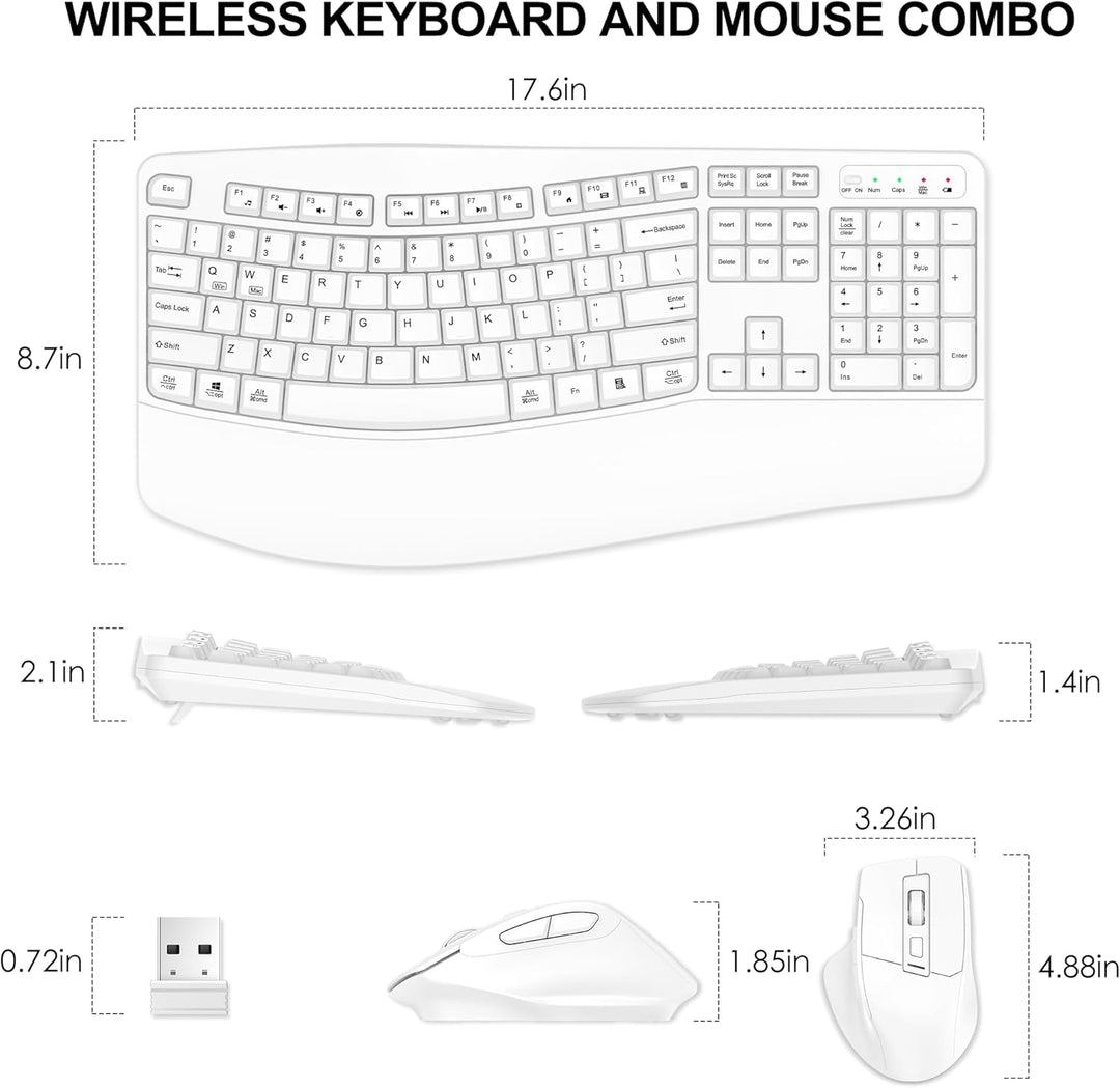 Combo de teclado y mouse inalámbricos, teclado ergonómico de tamaño...