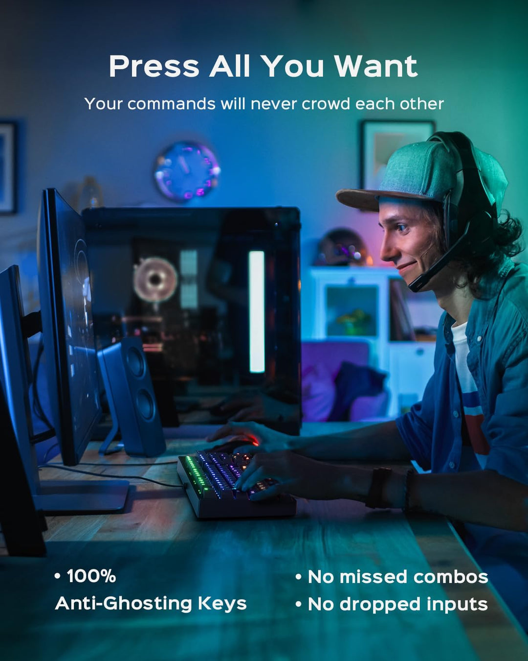 wegear Teclado mecánico para juegos con interruptor azul, teclado r...