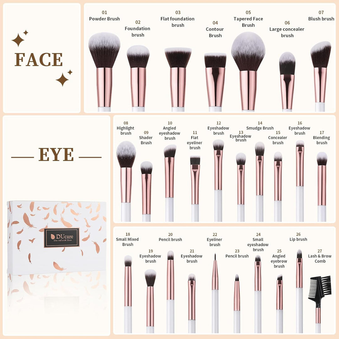 DUcare Juego de brochas de maquillaje profesionales, 27 piezas, bro...