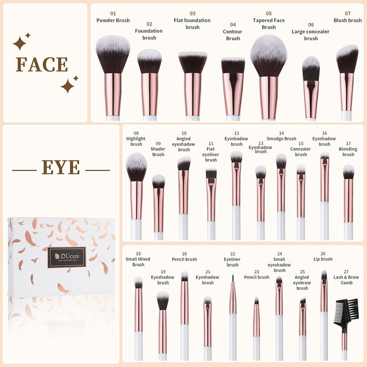 DUcare Juego de brochas de maquillaje profesionales, 27 piezas, bro...