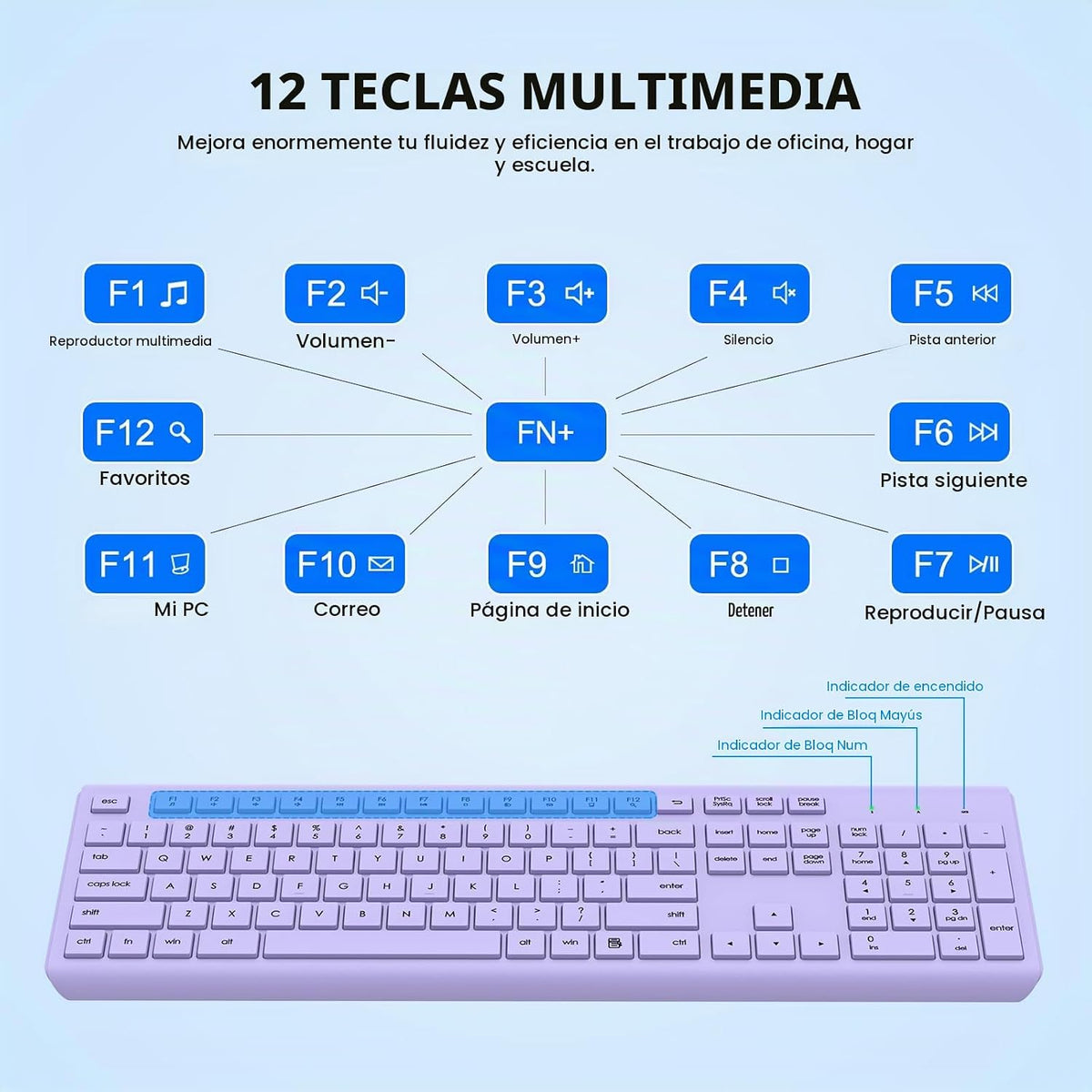 Combo de teclado y mouse inalámbricos, teclado ergonómico silencios...