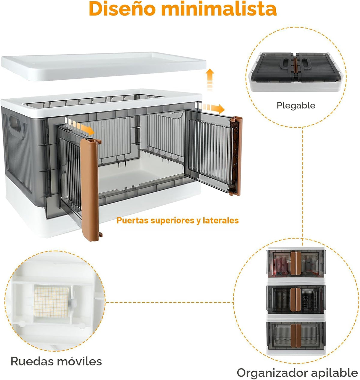 Caja de almacenamiento, Gabinete de plástico, 8.4 galones (32 L) cada uno, 4 packs