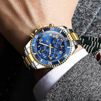 OLEVS Reloj de caballero Cronógrafo de lujo con fases de la luna, dos tonos, acero inoxidable, a prueba de agua, luminiscente, calendario empresarial, reloj de pulsera