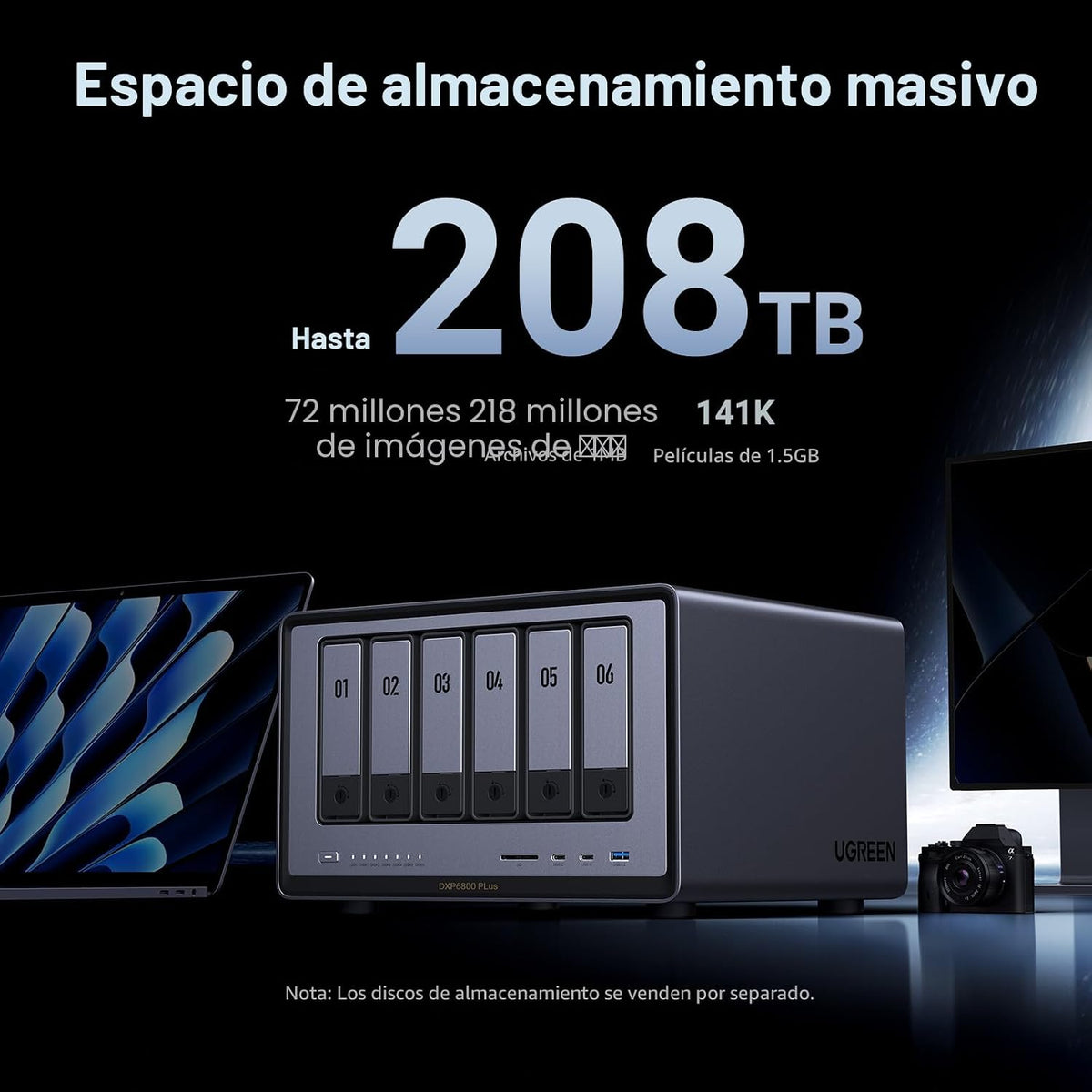 UGREEN NAS DXP6800 Plus NAS de escritorio de 6 bahías, CPU Intel i3...