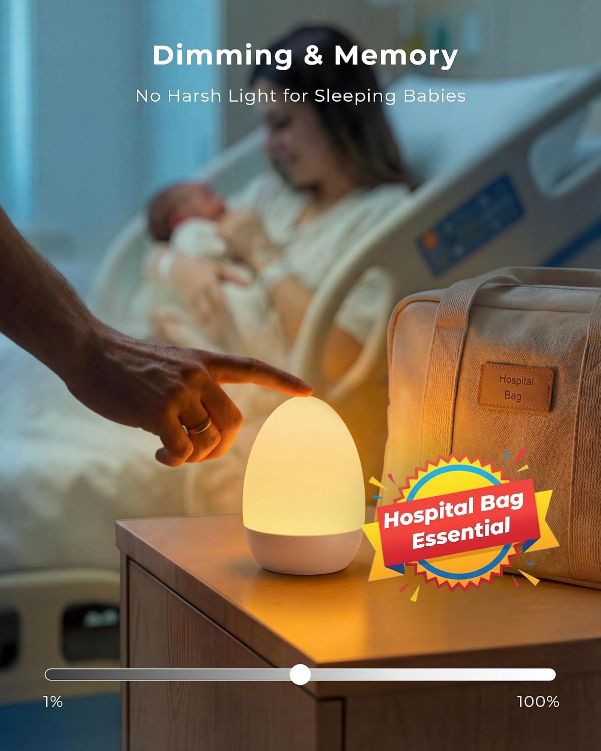 Lámpara Luz de huevo para guardería, control táctil para cuidado de los ojos, luz nocturna recargable para bebés con 17 modos de color, luz de huevo de alimentación nocturna regulable para el