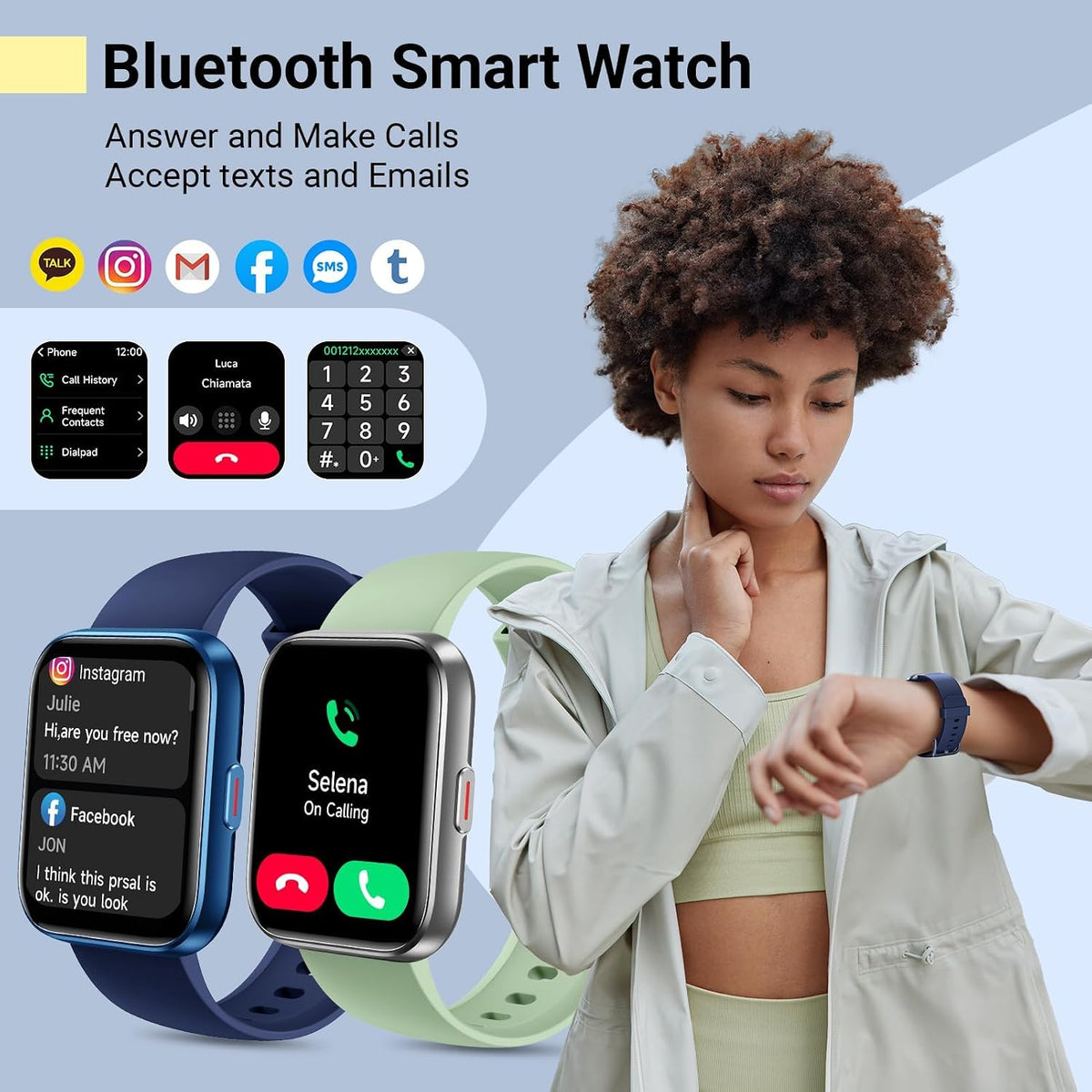 Reloj inteligente para mujeres/hombres, compatible con Android y iPhone, reloj de seguimiento de actividad física de 1.8 pulgadas con Alexa, alertas de llamadas y notificaciones, monitor de frecuencia