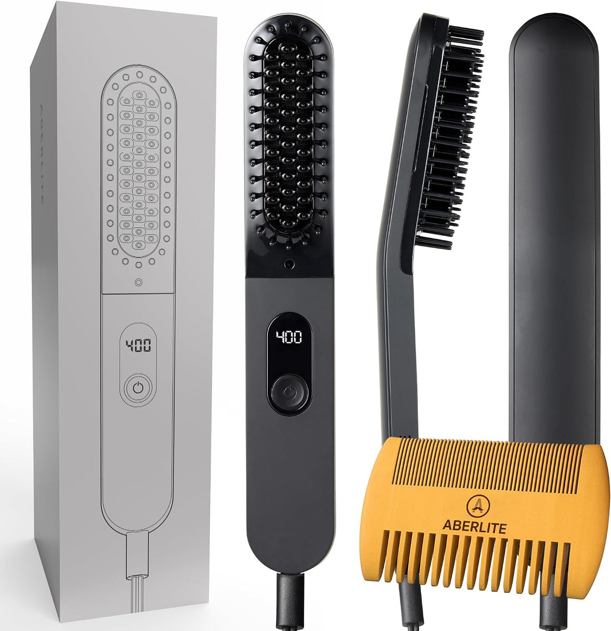 Aberlite Alisador delgado para barba y cabello, peine antiquemaduras
