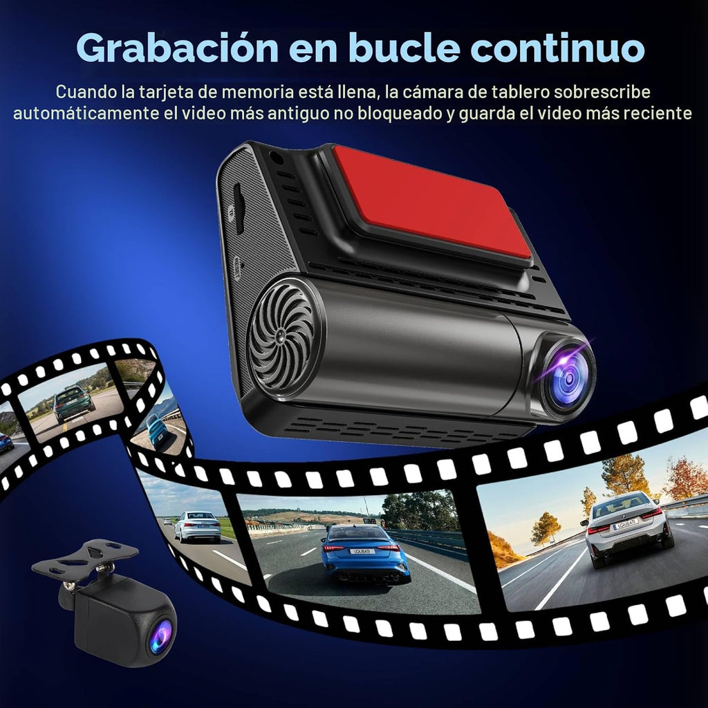 Dash Cam, cámara frontal y trasera 4K+2K Full HD para automóvil con 5G WiFi integrado, pantalla IPS de 3.0 pulgadas, incluye tarjeta de 64 GB, visión nocturna, grabación en bucle