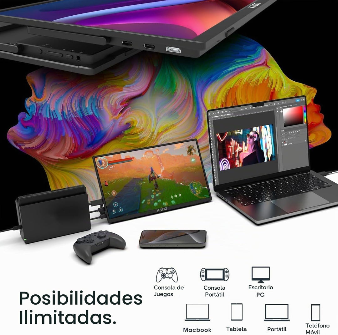 Kado Monitor portátil de 15.6 pulgadas FHD 1080p, carga inversa de...