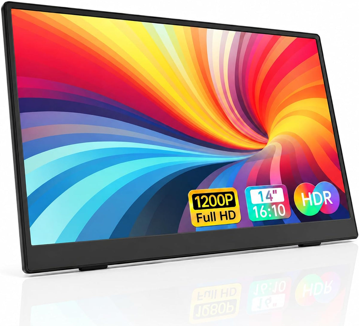 Monitor portátil de 14 pulgadas 1920x1200 16:10 IPS Extensor de pantalla para portátil, HDR FreeSync USB-C HDMI Monitor de viaje con soporte integrado y altavoces duales para Mac Laptop PC