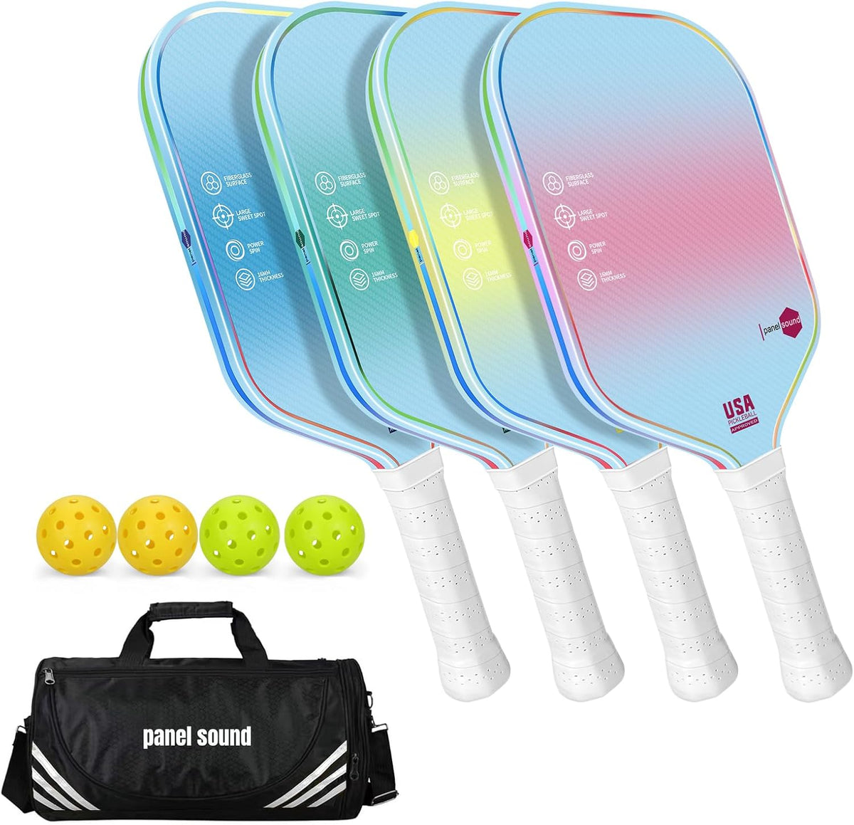 Set de 2 o 4 Palas de Pickleball Aprobadas por USAPA, Rackets de Fibra de Vidrio para Pickleball, incluye 4 Pelotas de Exterior y 1 Estuche de Transporte