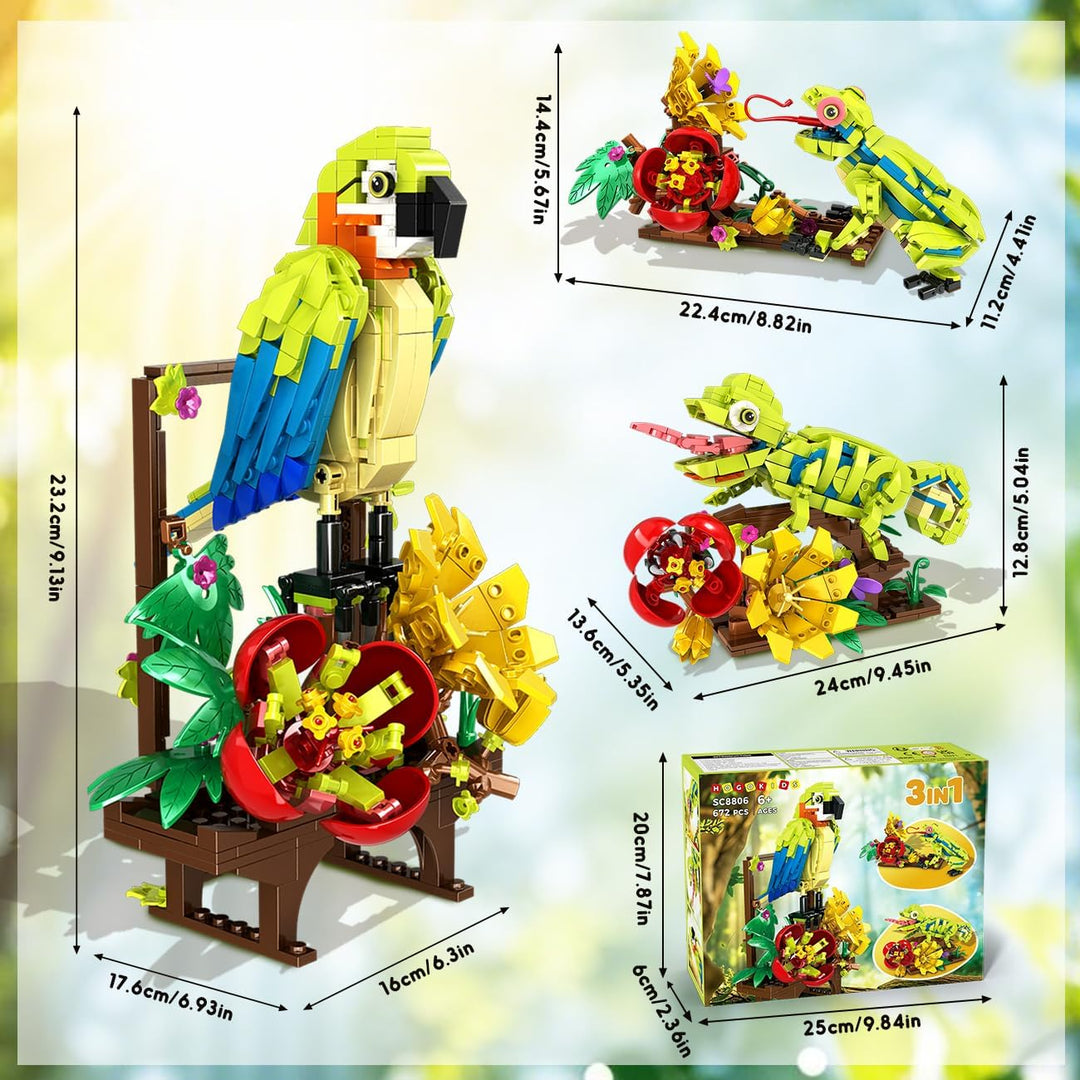 HOGOKIDS Juego de construcción de rana lagarto y loro de