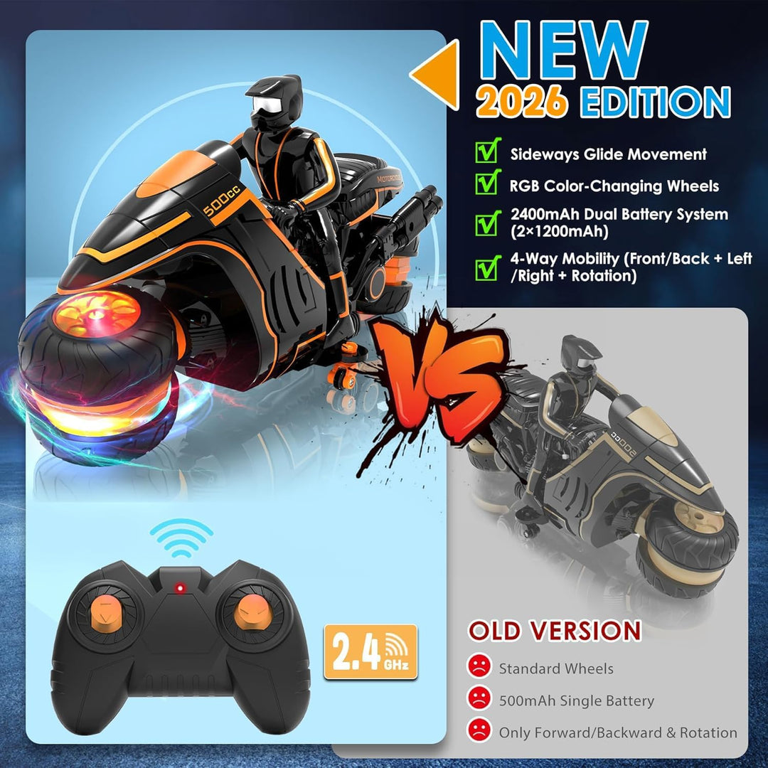 iappadore Motocicleta de control remoto con luces RGB y deslizamien...