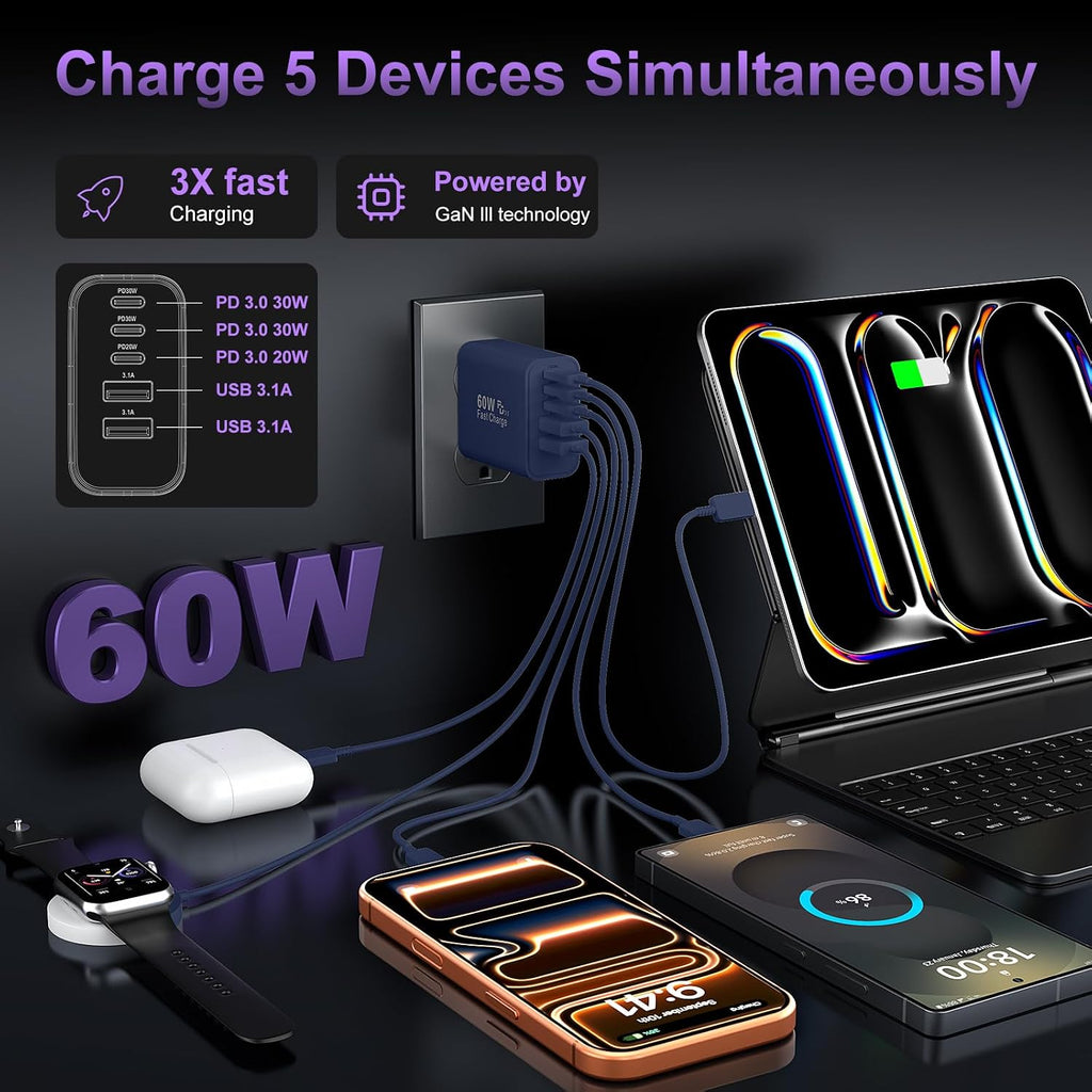 Carga rápida del bloque del cargador del USB C, tipo cubos de carga del