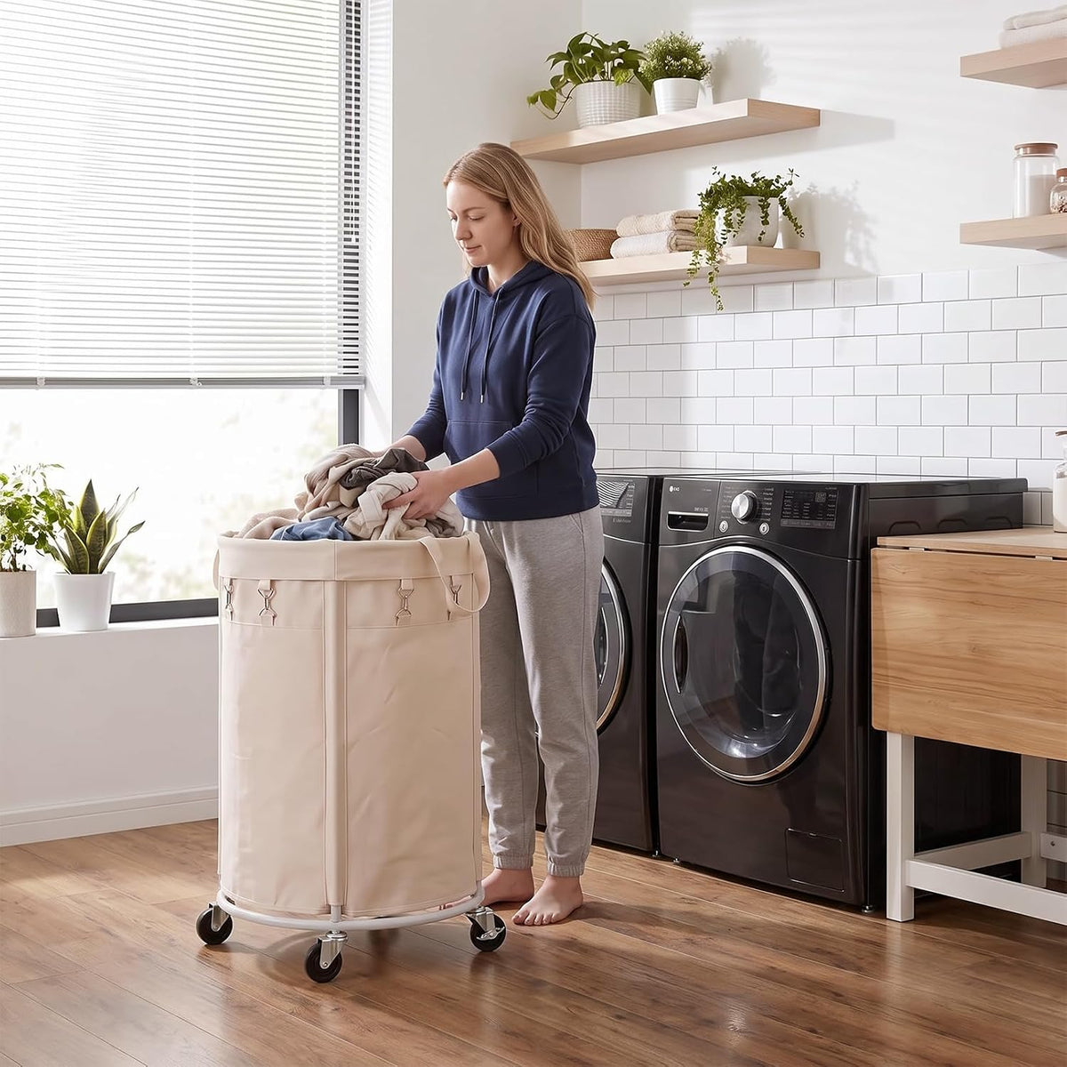Cesta de lavandería de gran capacidad de 150 litros con ruedas, cesta de ropa y bolsa extraíble para el hogar, lavandería, dormitorio, baño, apartamento, dormitorio