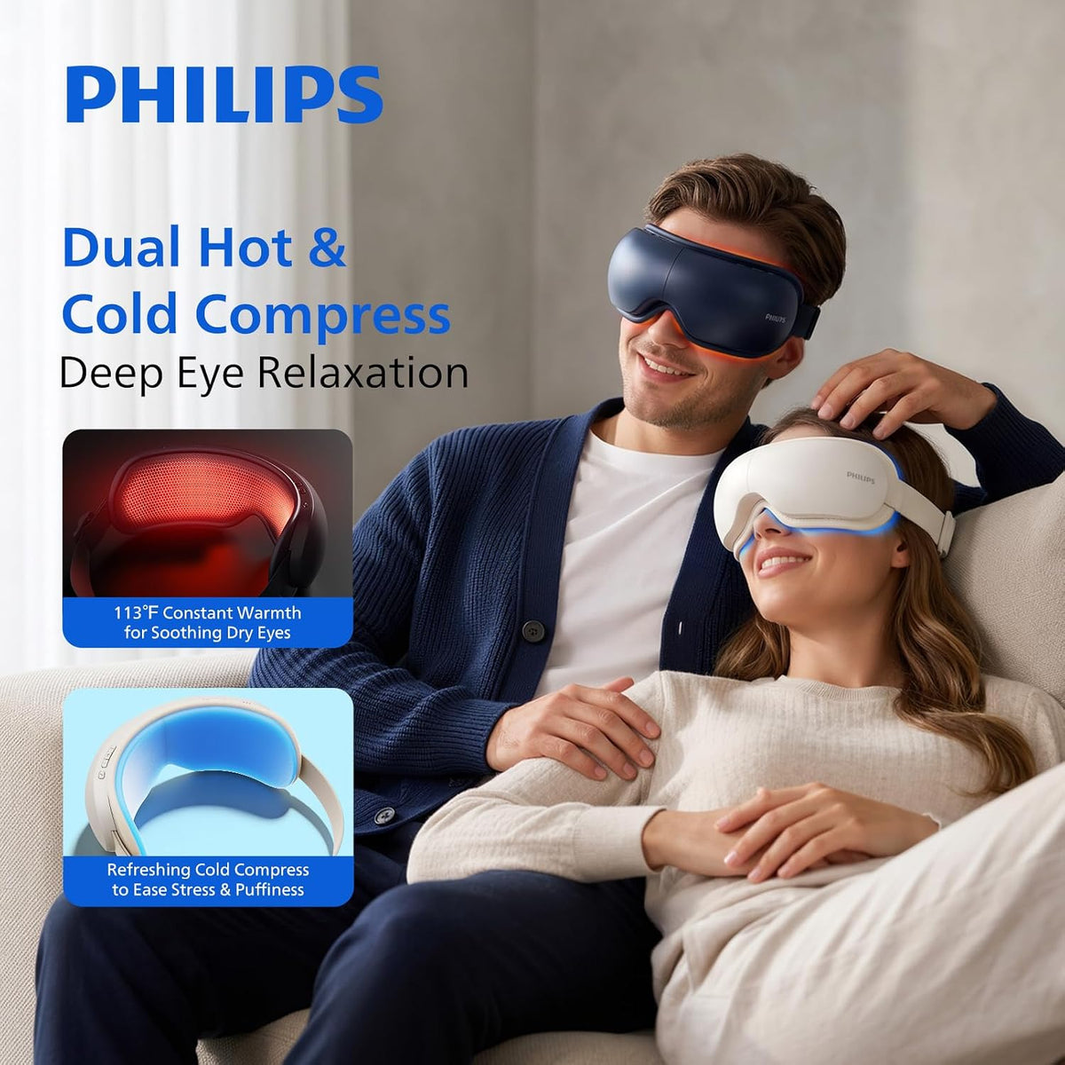 PHILIPS Masajeador de ojos con calor y enfriamiento, máscara de ojos