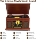 Reproductor de Discos Bluetooth 10 en 1, Giradiscos de 3 Velocidades para Vinilo con Altavoces, Convertidor de LP a MP3, CD, Reproductor de Casete, Radio FM, Transmisión Inalámbrica | Caoba