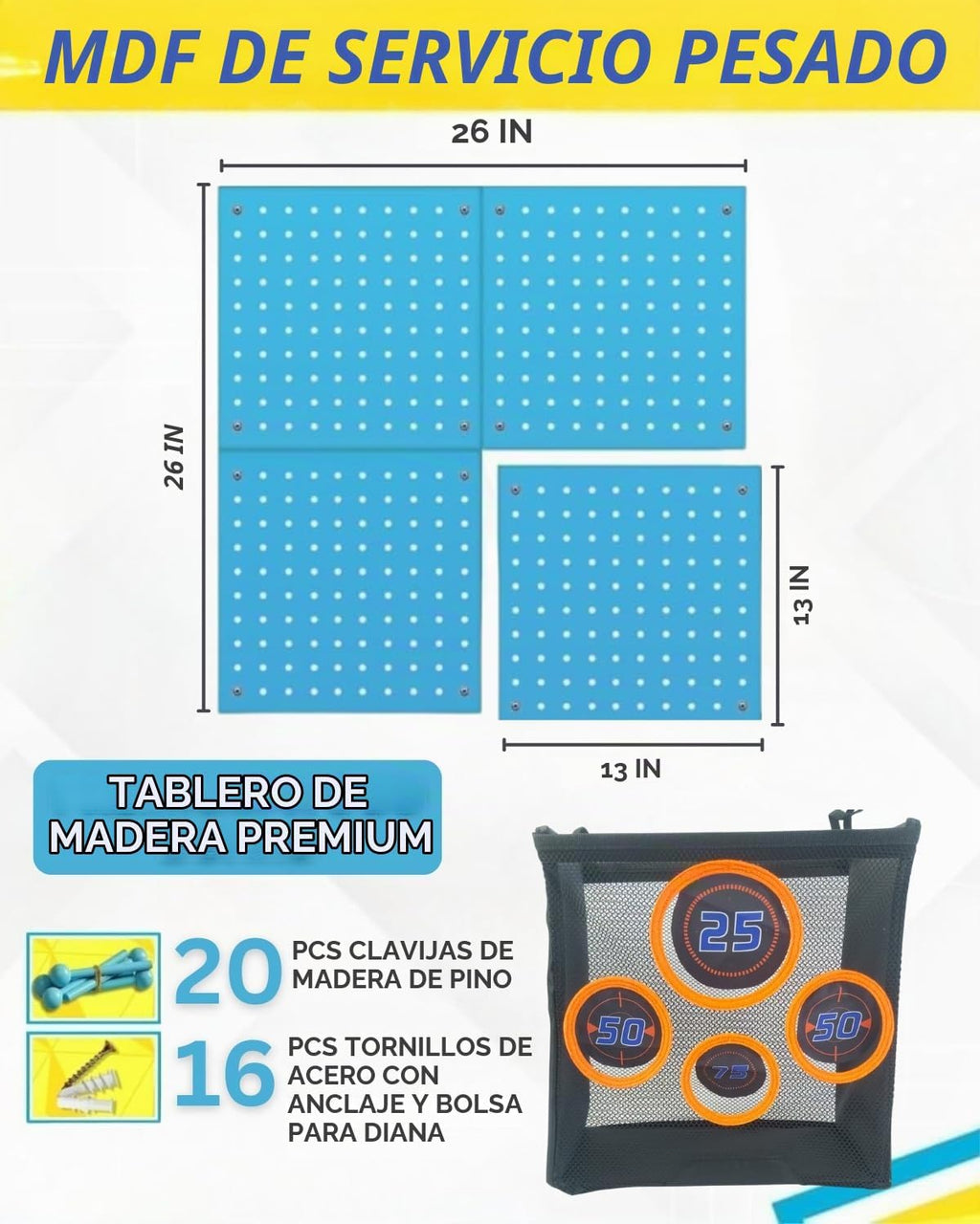 Tablero de madera para el organizador de almacenamiento de pistolas Nerf 13