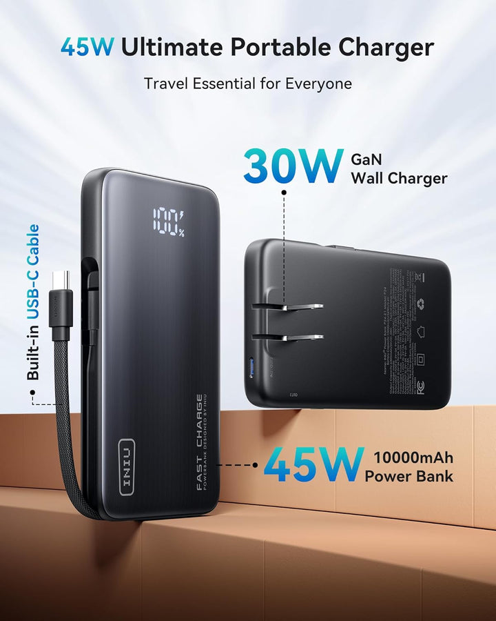 INIU Cargador portátil 3 en 1, banco de energía de carga rápida de...