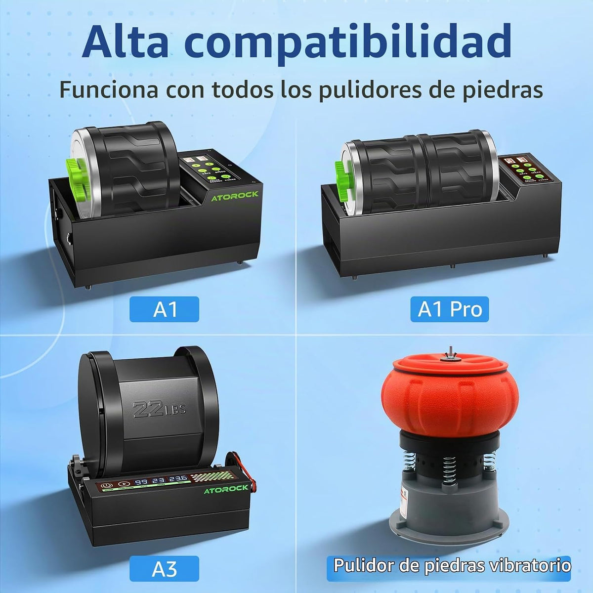 Kit de recambio de grano y pulido de grano grande de 10 libras, pulido de granos de 4 escalones, rocas de hasta 70 libras, medios de rotación doble (pellets de cerámica y plástico), ideal para