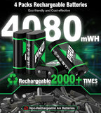 Paquetes de baterías recargables de carga rápida mejoradas con control de luz, 4 x 4080 mWh baterías de controlador Xbox con base de cargador para Xbox Series X|S, One S/X/Elite, fundas y juegos de almacenamiento