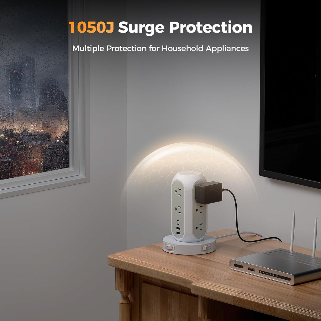 TESSAN Regleta de protección contra sobretensiones con 1050J, interruptores