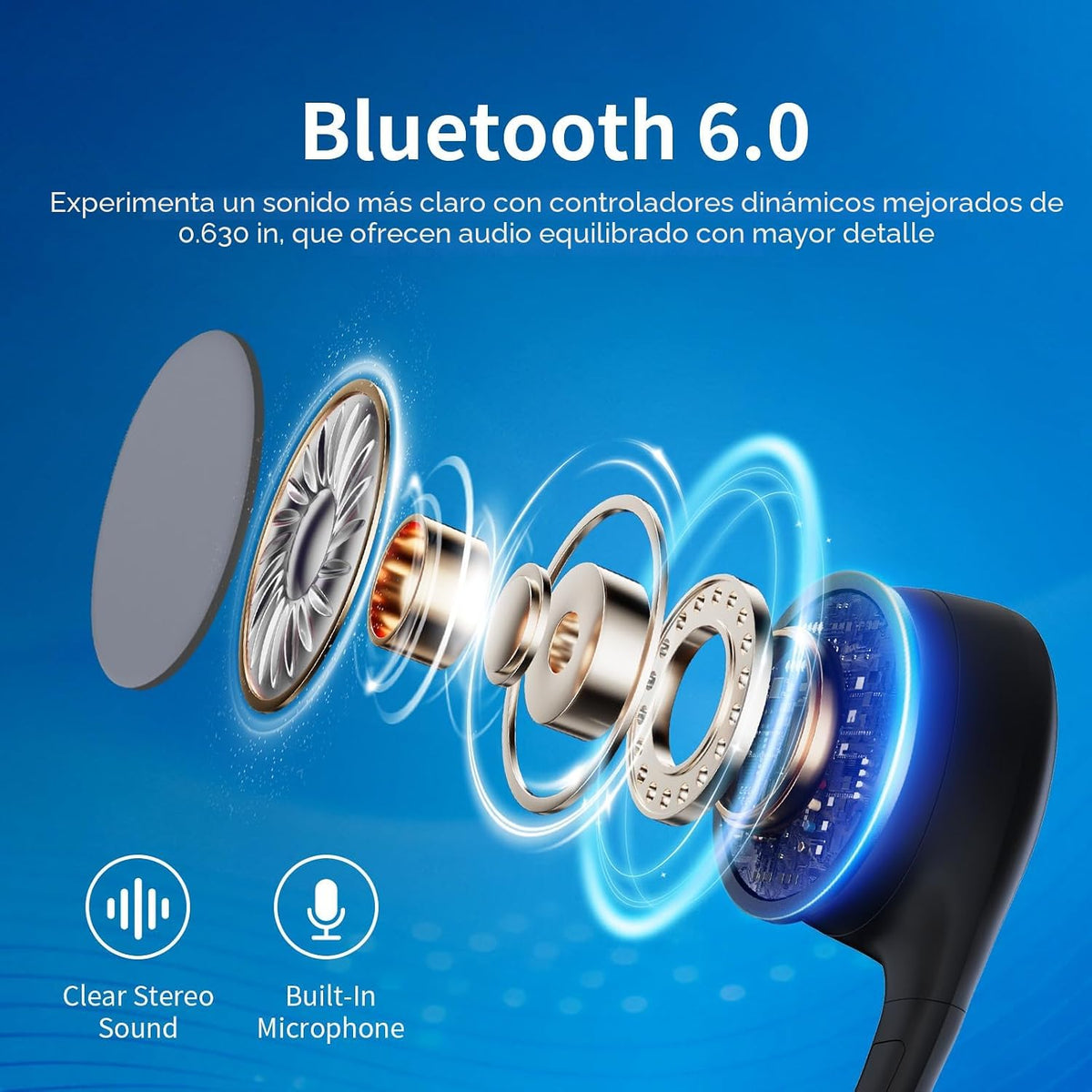 Auriculares de conducción ósea 2026, auriculares Bluetooth 6.0 de oreja abierta, auriculares deportivos inalámbricos IPX5 impermeables, batería de 10 horas de duración de reproducción para