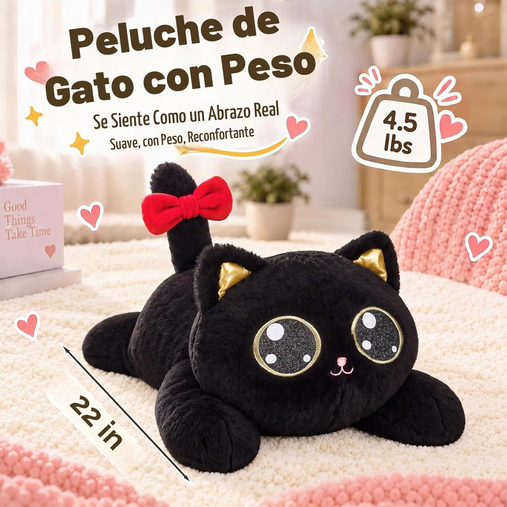 meowtastic Peluches de Gato Negro Pesados, Almohada de felpa para niños