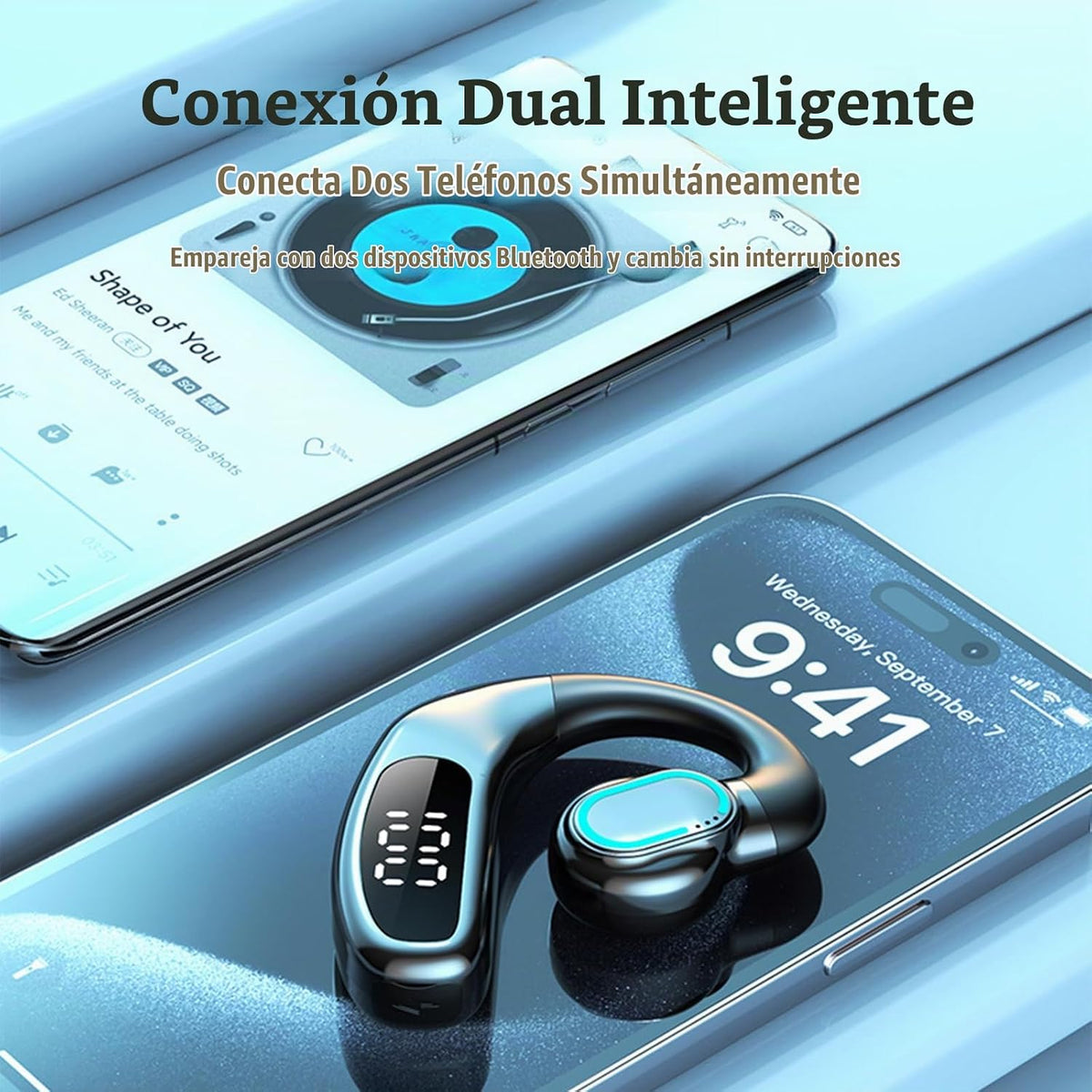 Auricular Bluetooth 5.5 de un solo oído F80 (azul), micrófono con cancelación de ruido ENC, sonido de alta fidelidad, batería larga con pantalla inteligente, luz de respiración, para Android