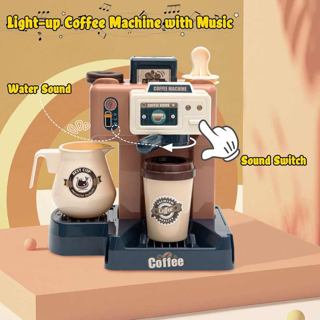 Jomifin Juego de juguetes de café, cafetera de simulación con registro de