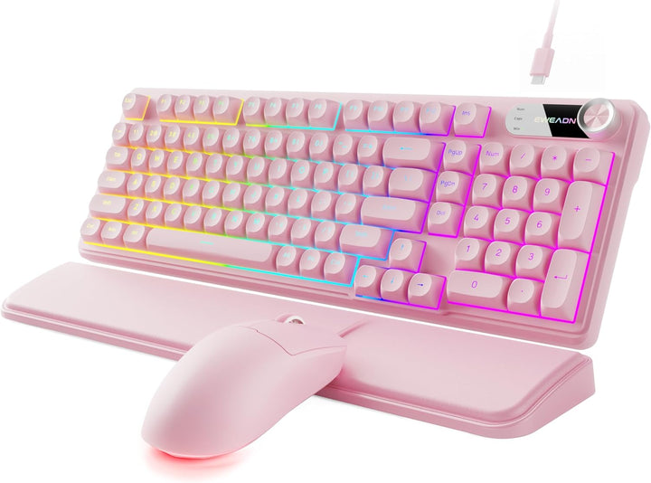 EWEADN Combo de teclado y mouse con cable con reposamuñecas desmont...